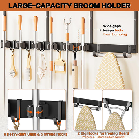 Olakee reinforced broom clip strength prevents slipping and keeps tools securely stored