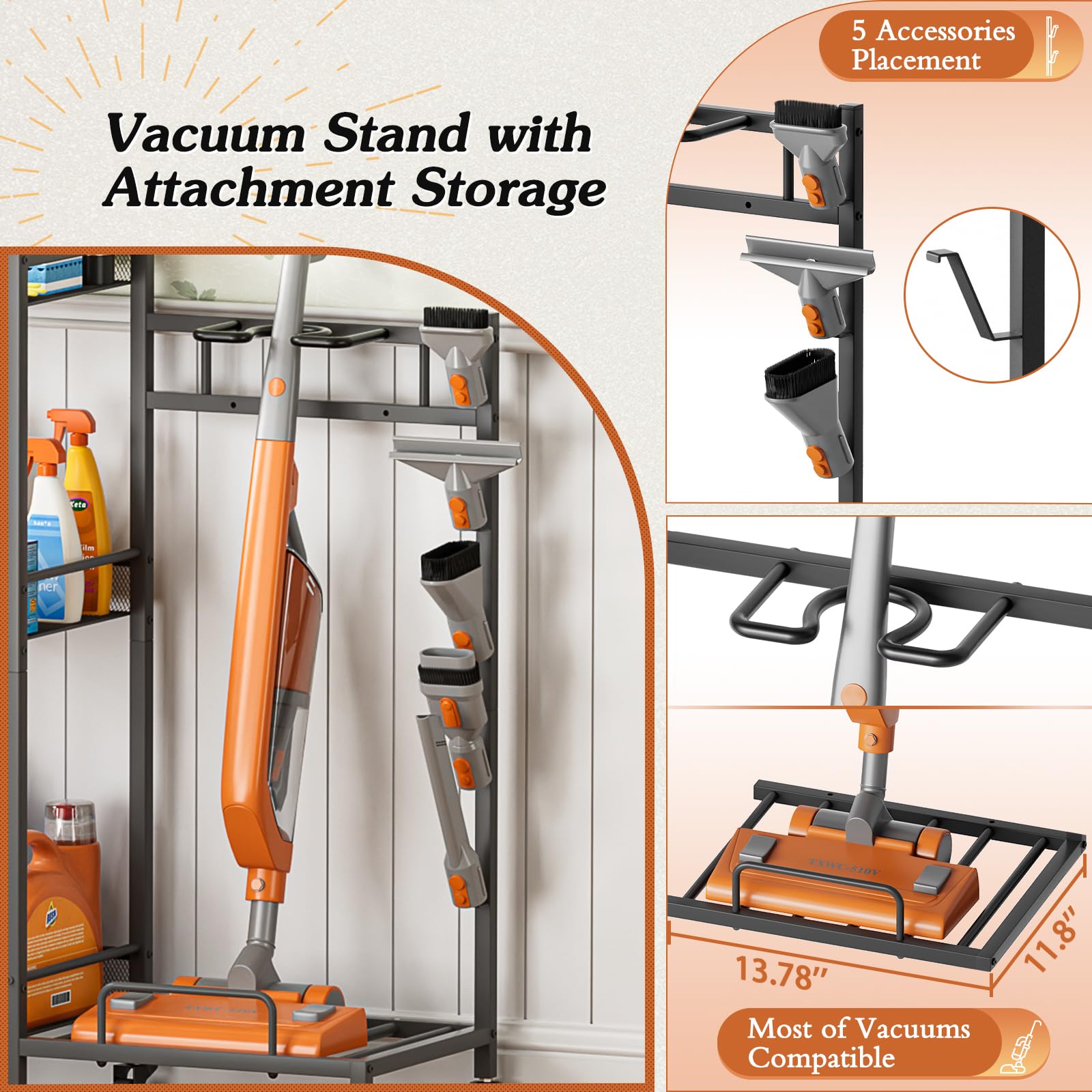 Olakee small footprint broom organizer fits tight laundry spaces without crowding