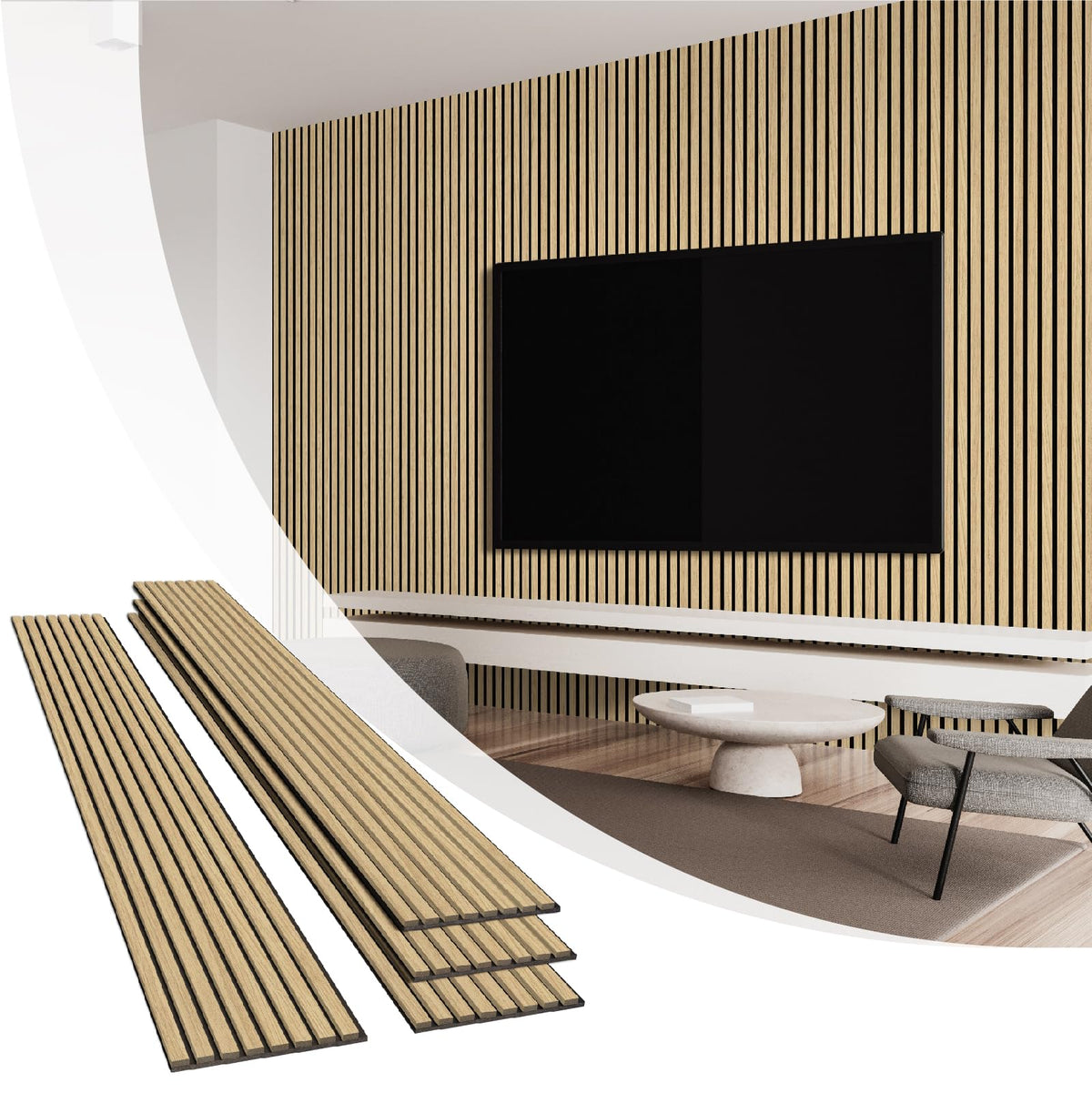 Olanglab Warm Oak Extendo Trio assembly demonstrates stylish acoustic panels for modern interiors.