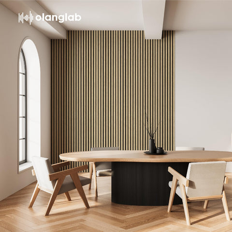 Olanglab wood slat panel closeup texture highlights natural grain and premium finish.