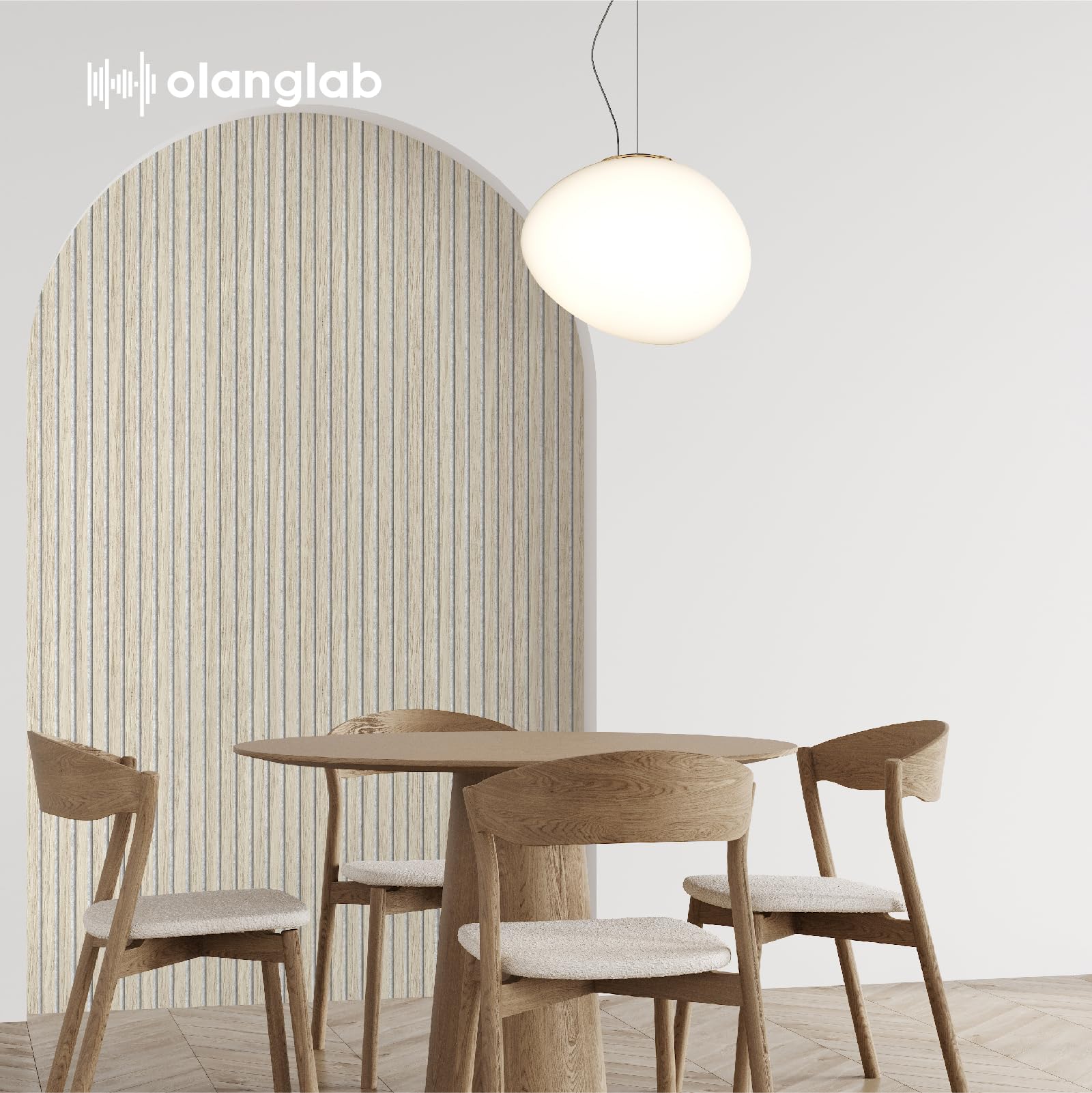Close-up of Olanglab slat texture showing 3D depth for stylish interiors and acoustics.