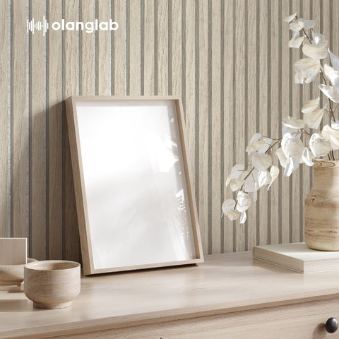 Olanglab slat wall panel enhances home theater ambience with modern design.