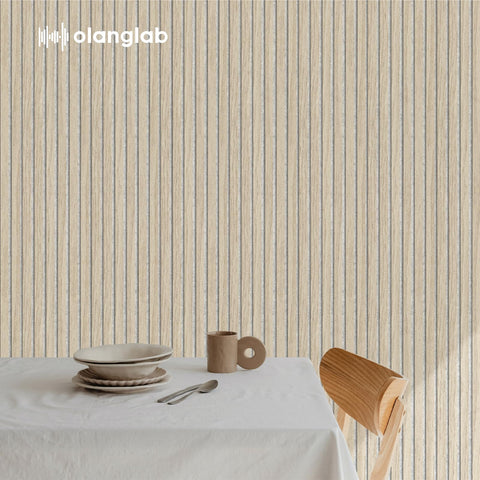Olanglab 3D panels finish a contemporary room with warm oak appeal.