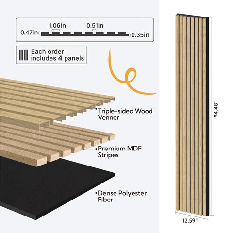Olanglab wood slat wall panels 4-pack arranged for seamless wall coverage.