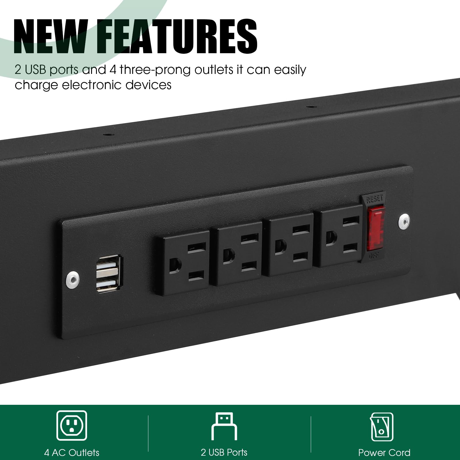 OLBRUS workbench legs with ETL outlets for safe power access.