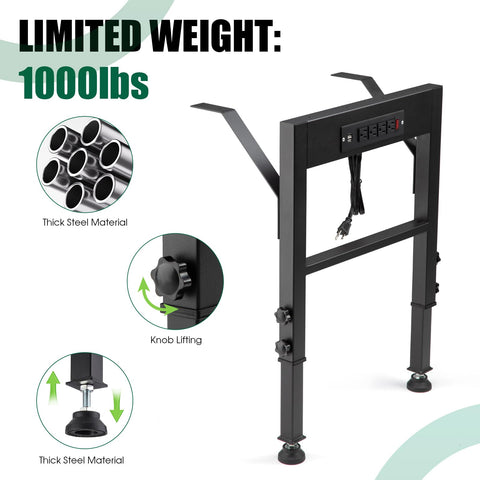 OLBRUS floor-protecting adjustable feet stabilize tables on various floors.