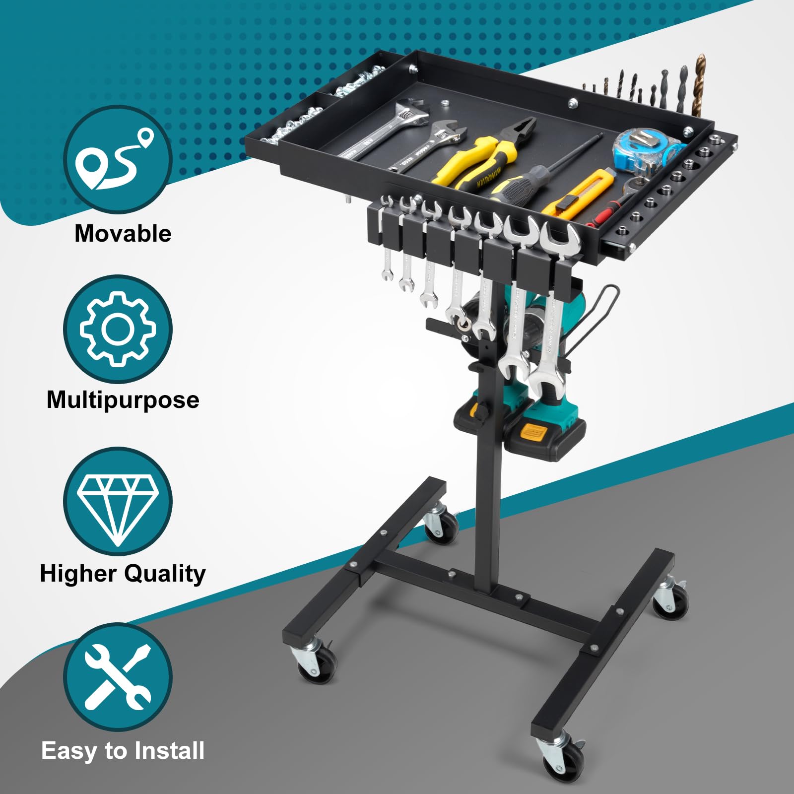 OLBRUS garage workspace on wheels keeps tools organized during repairs