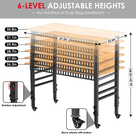 OLBRUS 6-level height adjustment supports standing or seated tasks