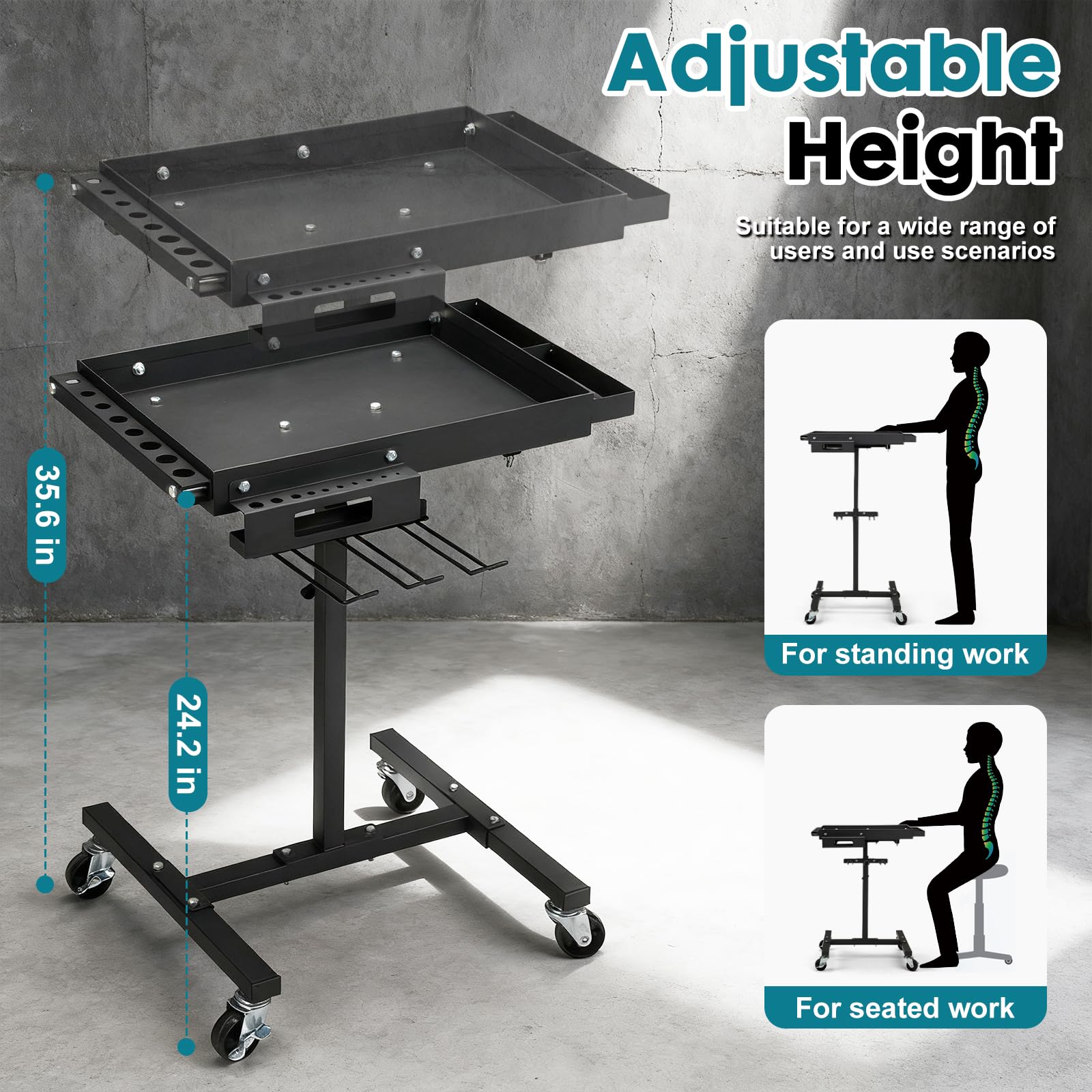 OLBRUS tool cart with drill storage keeps bits organized on demand