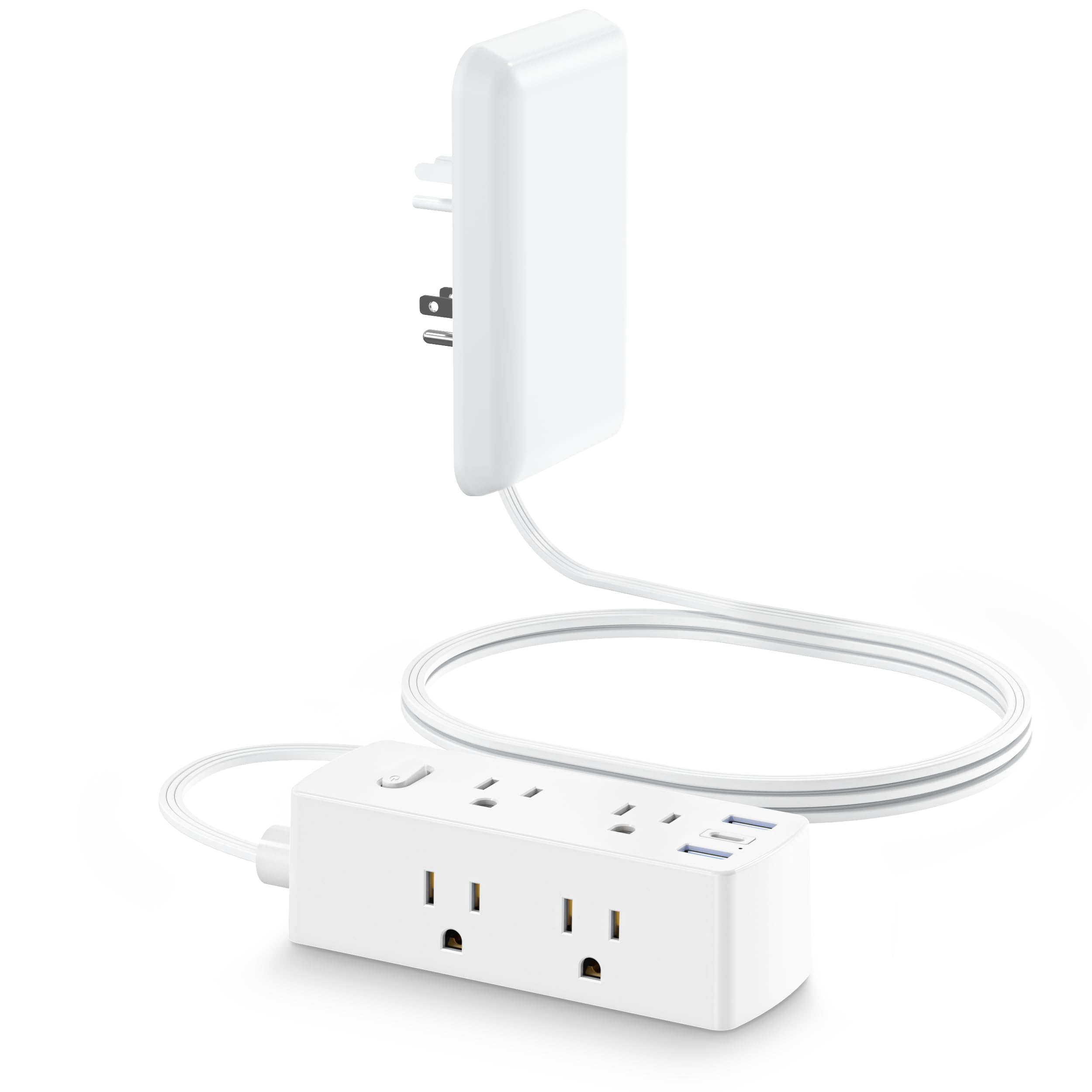 Olcorife flat extension cord with thin plug fits behind furniture for a tidy space.