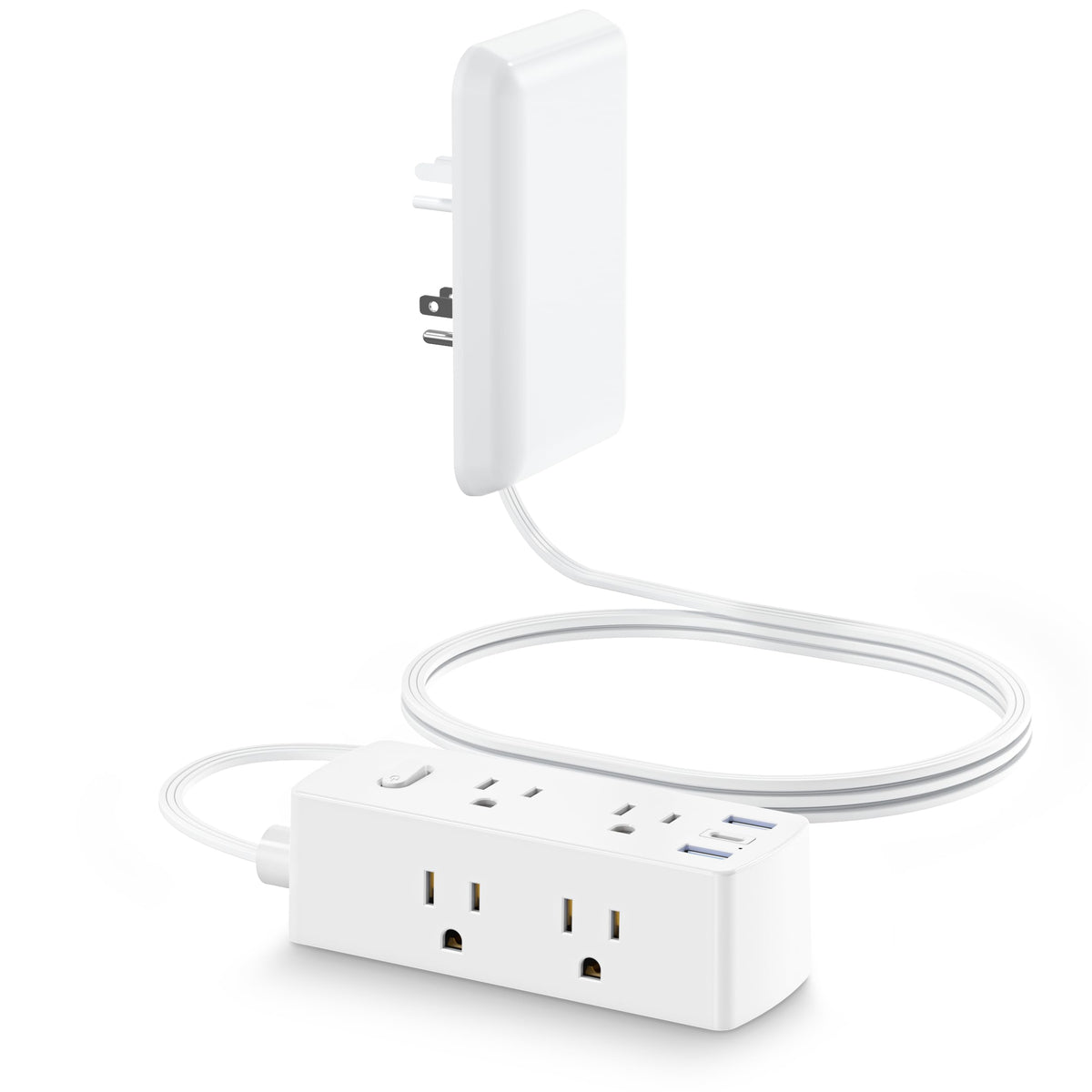 Olcorife flat extension cord with thin plug fits behind furniture for a tidy space.