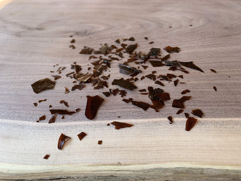 Close-up of de-waxed garnet flakes showing texture for mixing.