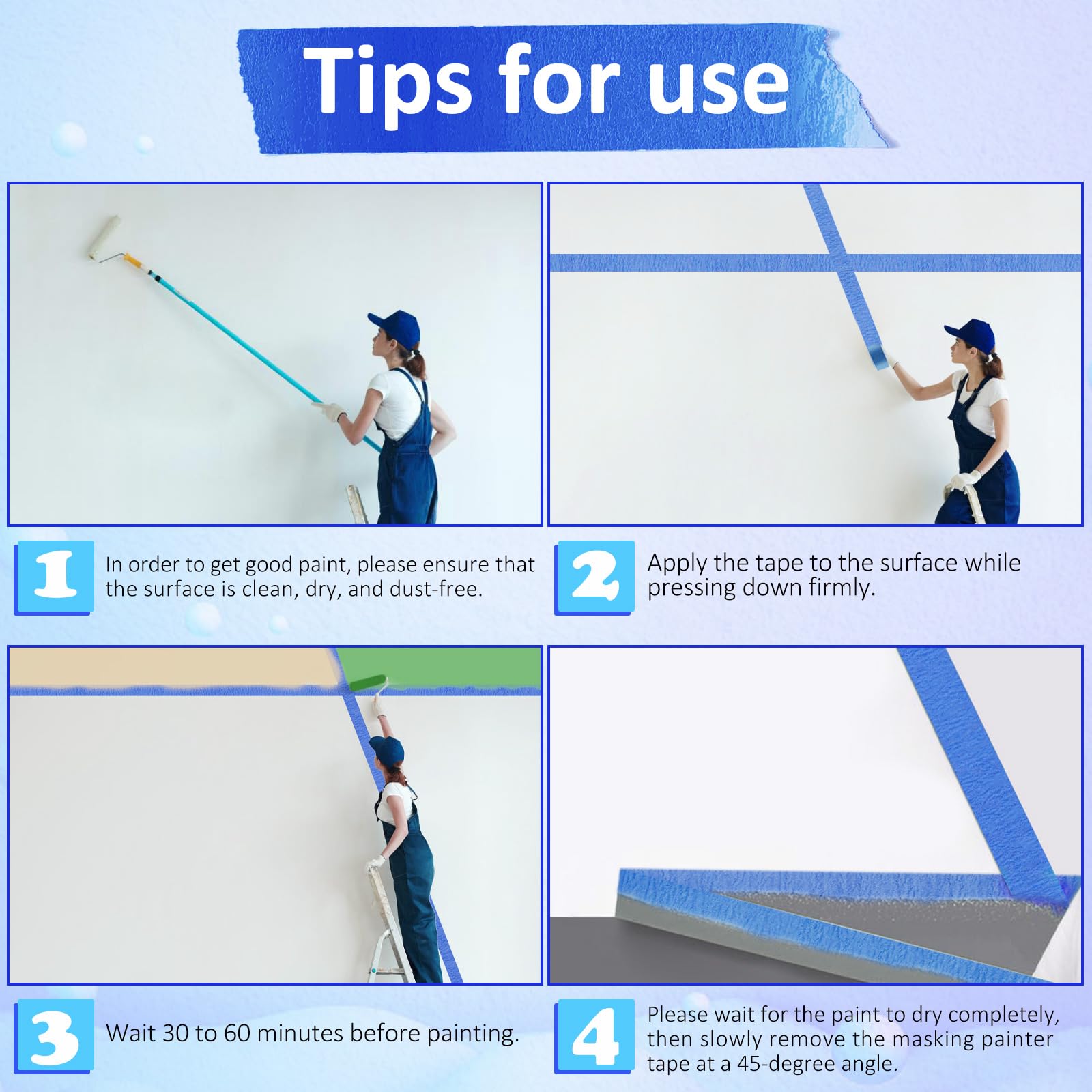 Oleitodh blue tape is surface-safe on wood and drywall.