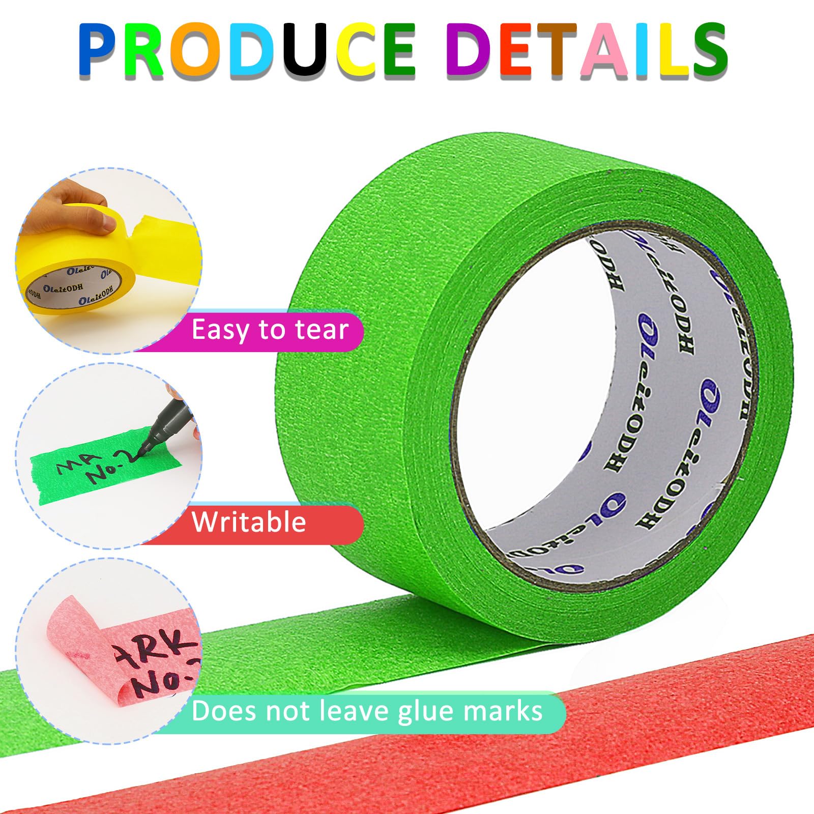 Oleitodh colorful tape swatch showcases vibrant hues for projects.