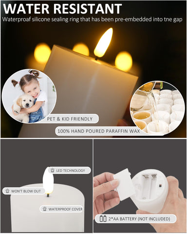 Oleitodh flameless candle with 3-inch diameter and 6-inch height, extended candlelight ambiance.