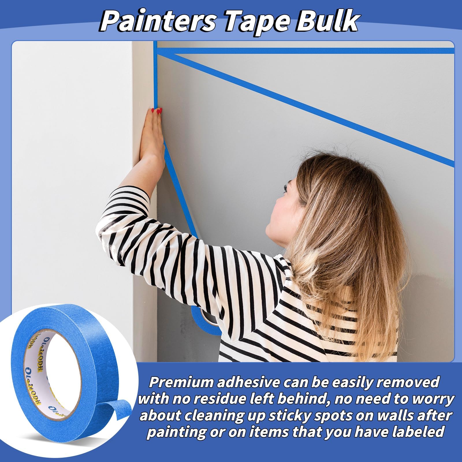 Oleitodh multi-surface blue tape adheres to wood, glass, and more.
