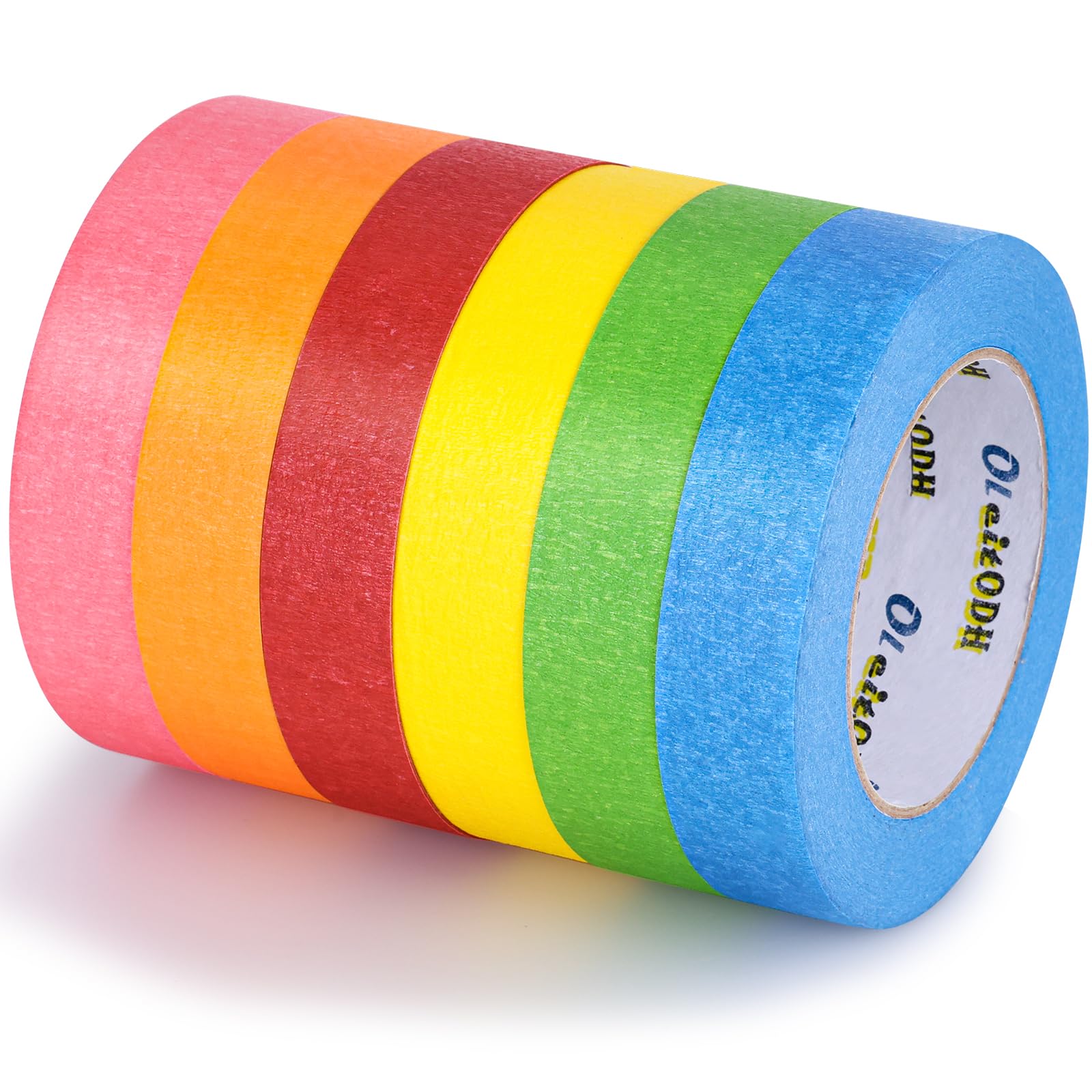 Oleitodh rainbow masking tape six-roll bundle in bright colors for crafts and labeling.