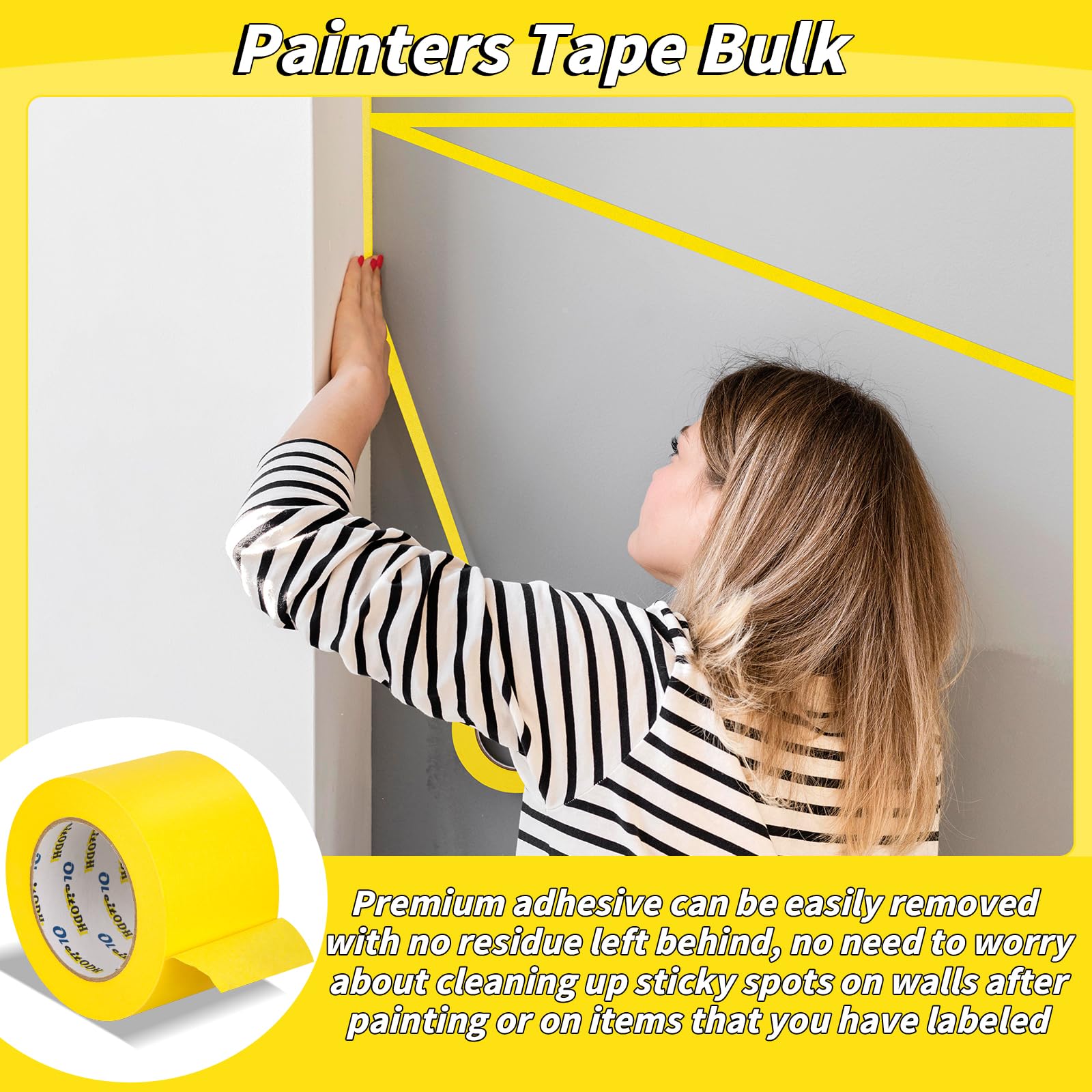 Oleitodh yellow tape resists UV and weather for interior and exterior masking