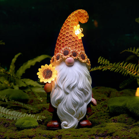 Olekki Sunflower Gnome with solar lights brightens porches at night