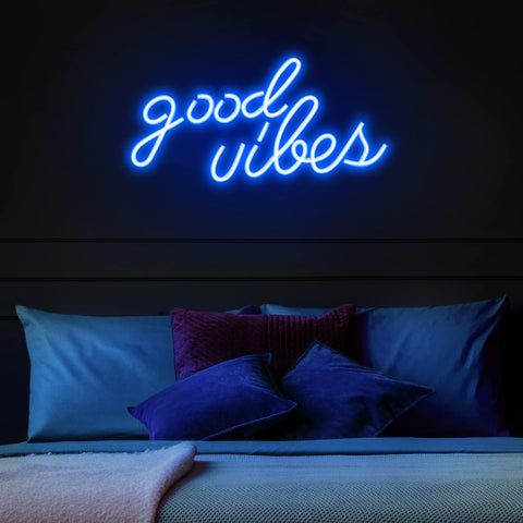 Olekki LED blue neon good vibes close-up highlights safe-to-touch durability
