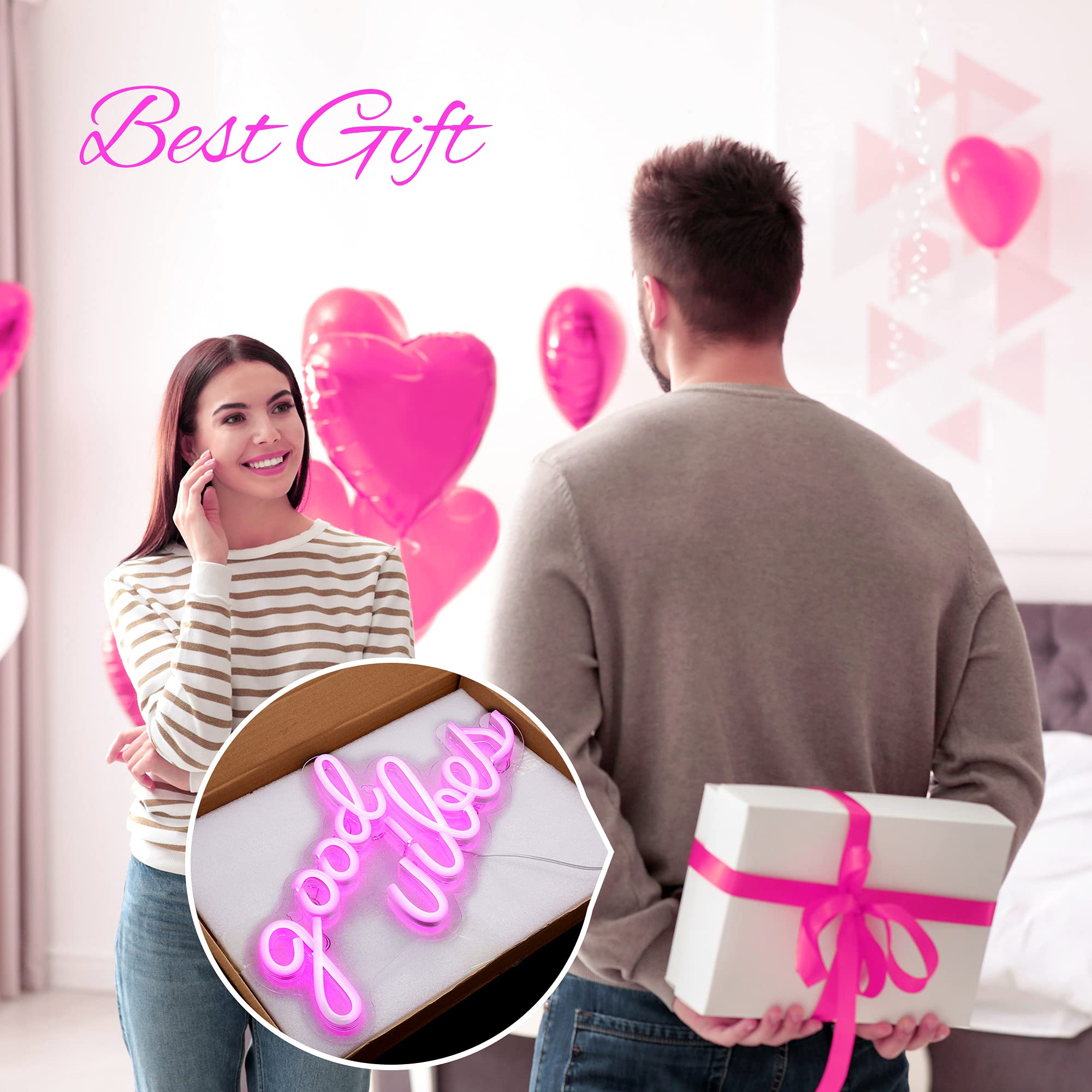 Olekki Pink Good Vibes neon sign brightens a bedroom without heat.
