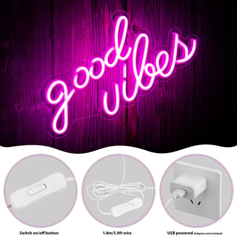 Olekki Pink Good Vibes neon sign offers durable LED tubes with lasting brightness.