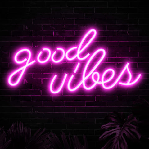 Olekki Pink Good Vibes neon sign ideal for bedrooms, offices, or study corners.