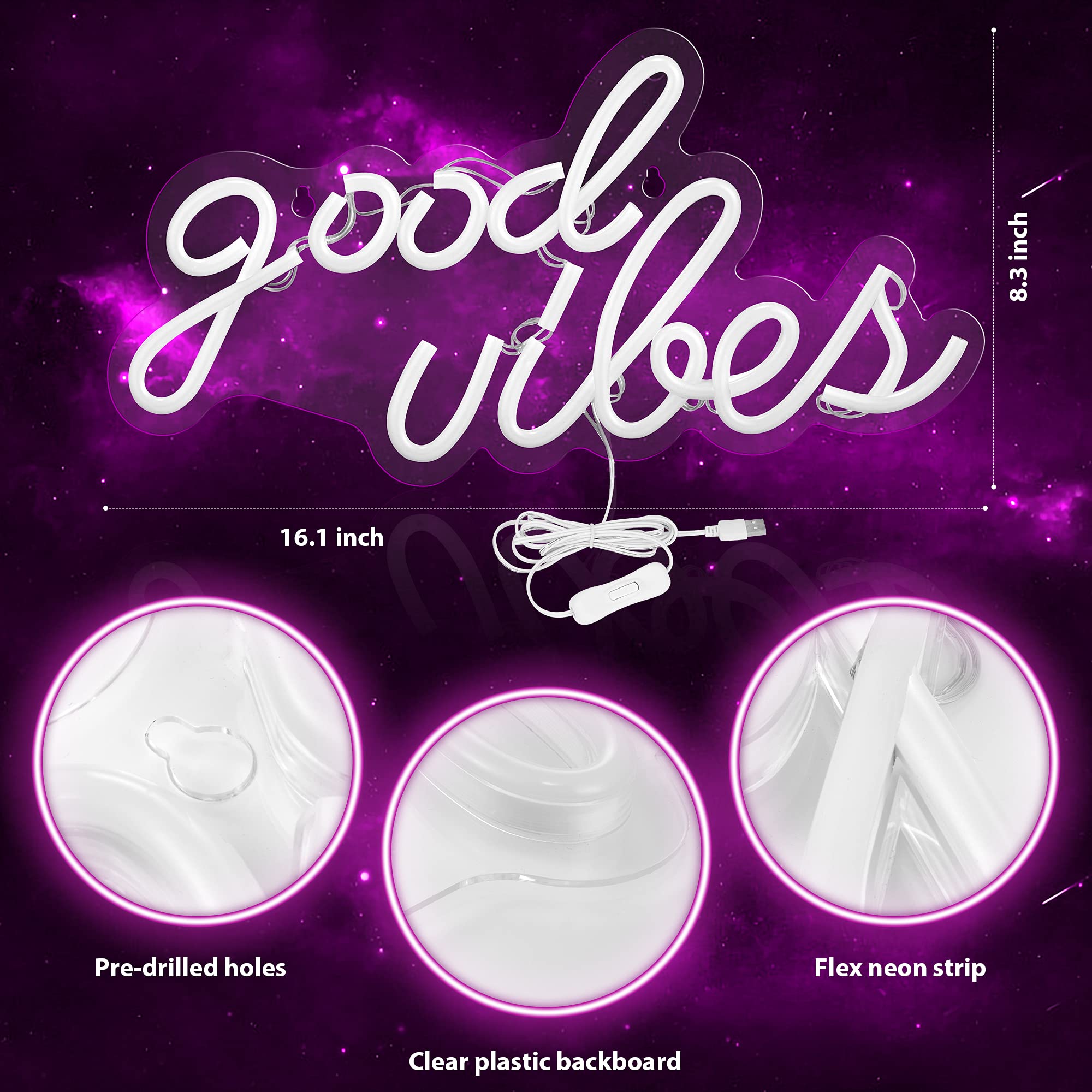 Olekki Pink Good Vibes neon sign USB-powered for easy setup.