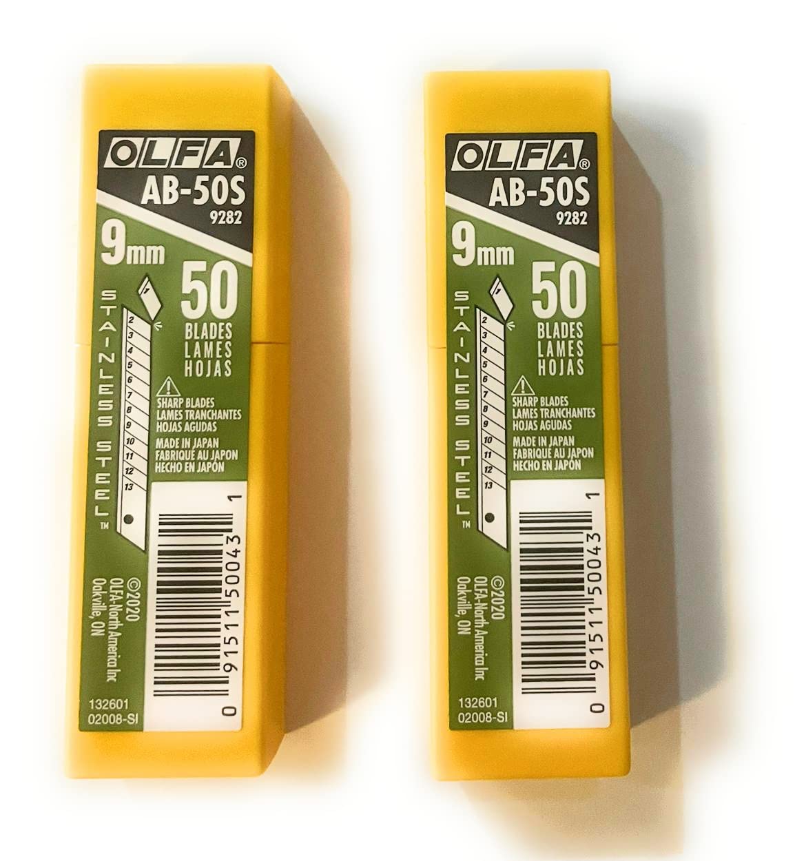 OLFA 9282 AB-50S 9mm blades for wallpaper trimming and window film cuts.