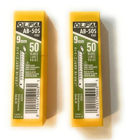 OLFA 9282 AB-50S 9mm blades for wallpaper trimming and window film cuts.