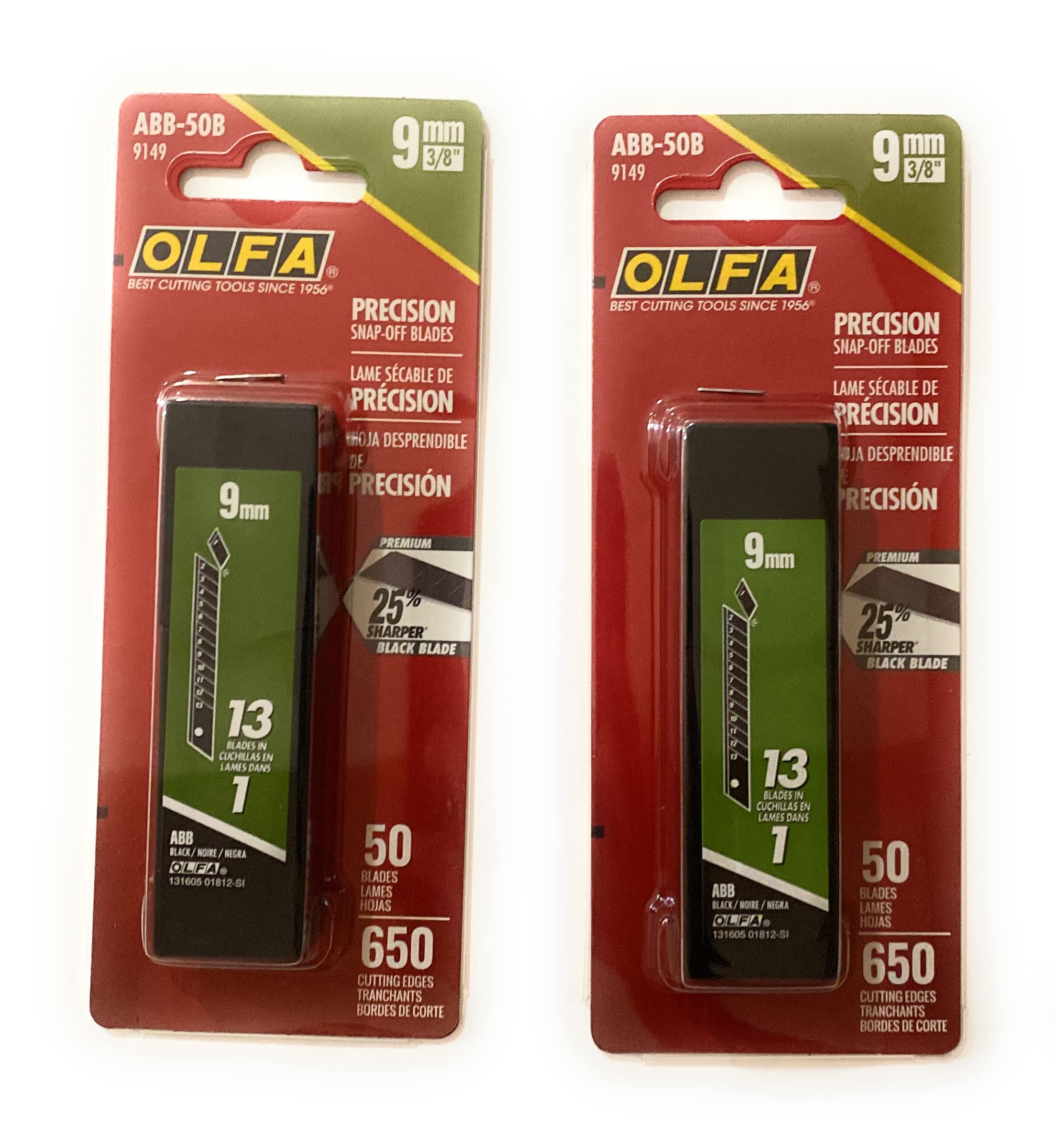 OLFA ABB-50B blade segments close-up showing 13 razor-sharp edges for quick edge refresh.