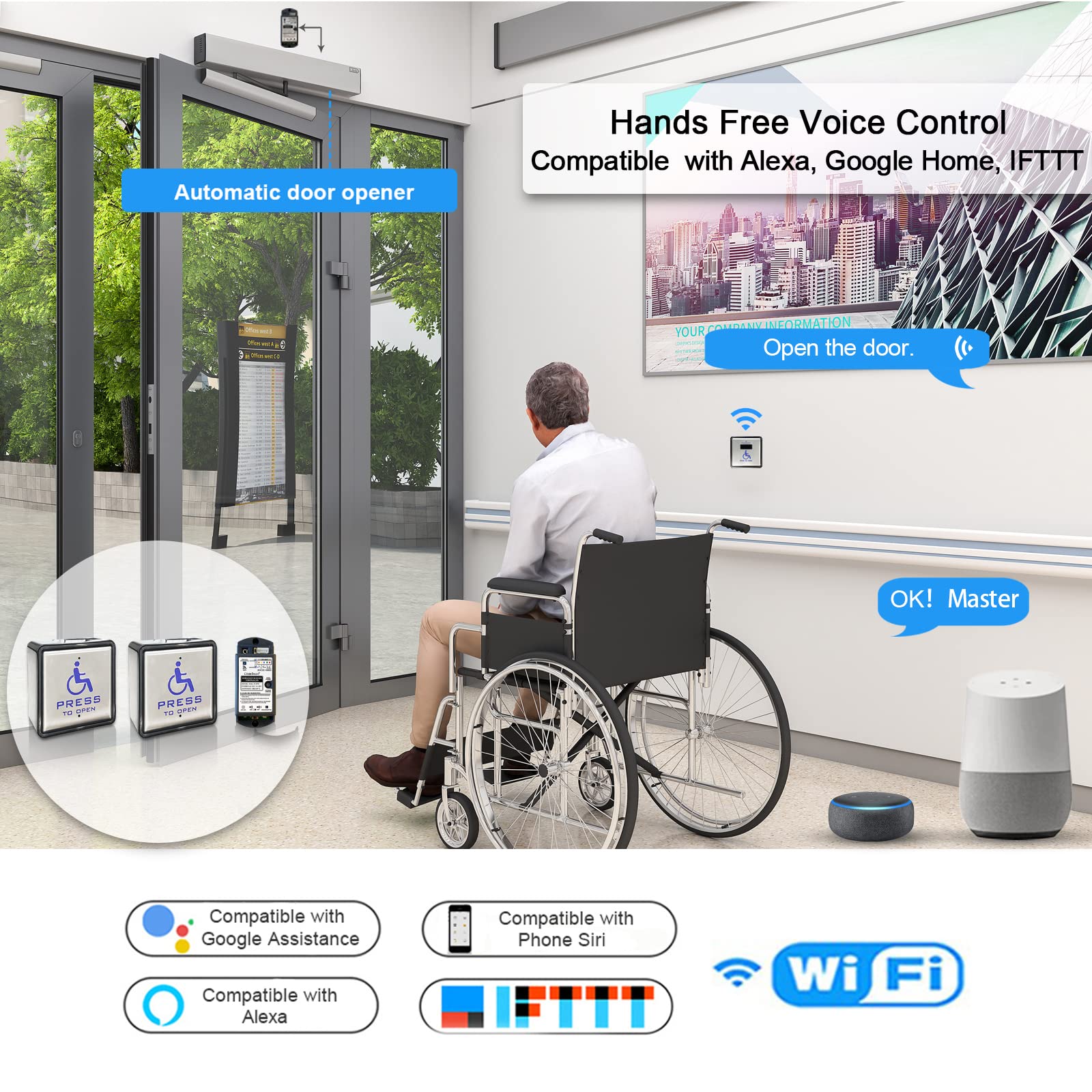 Olideauto Alexa and Google Assistant compatibility enables hands-free door control.