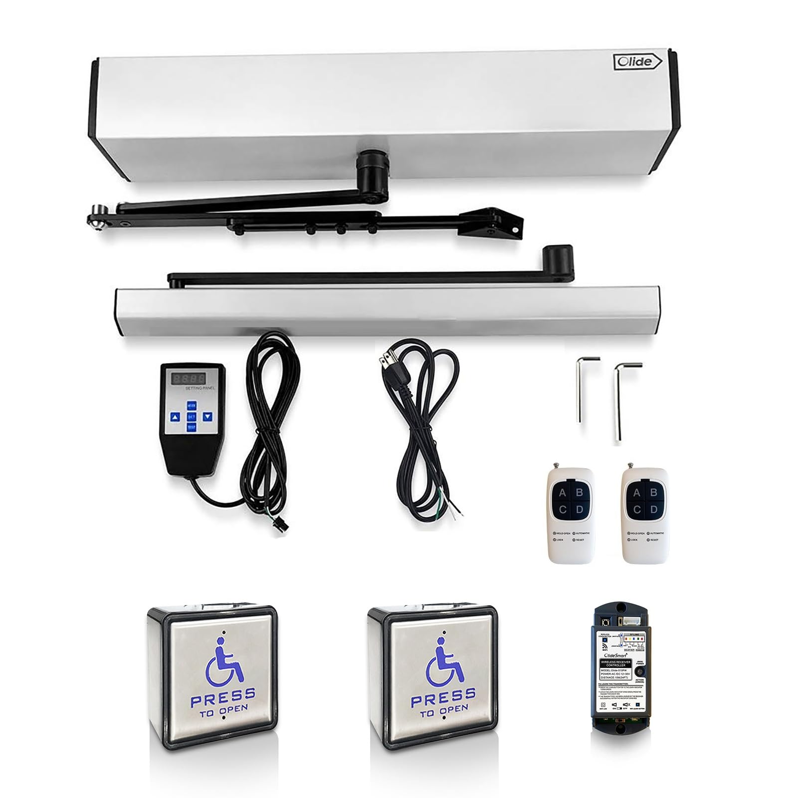 Olideauto handicap door opener assembly displays streamlined installation for accessible entry.