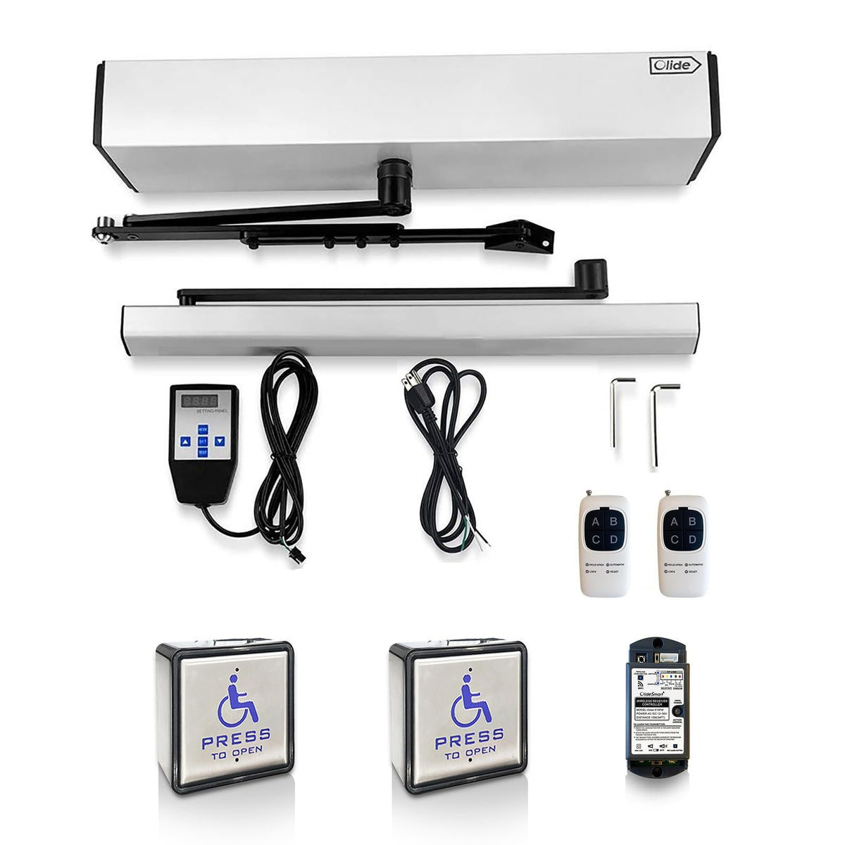 Olideauto handicap door opener assembly displays streamlined installation for accessible entry.