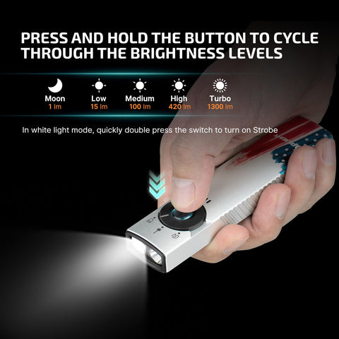 OLIGHT Arkfeld Pro battery indicator shows level at a glance.