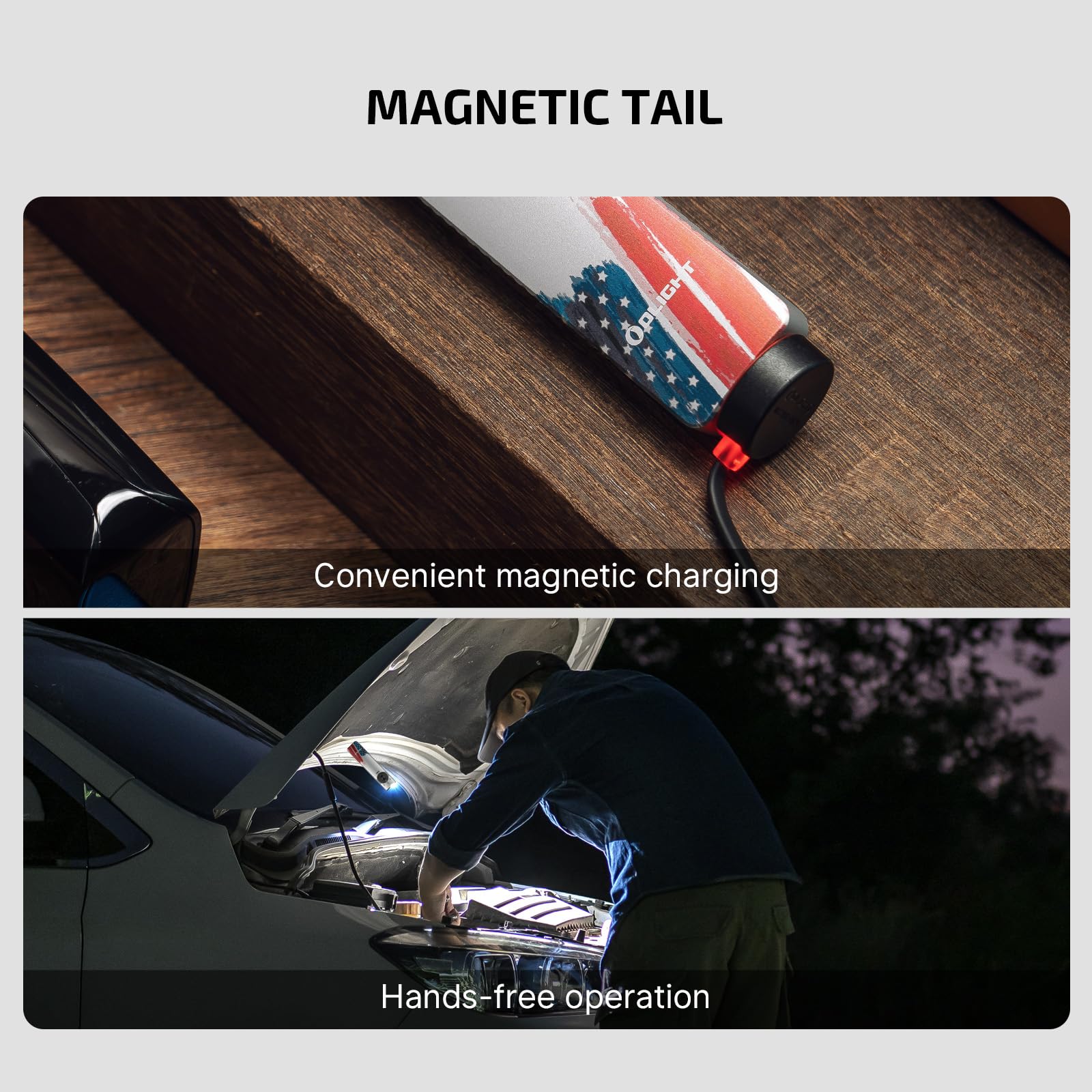 OLIGHT Arkfeld Pro three-in-one function with white, UV, and green beam.