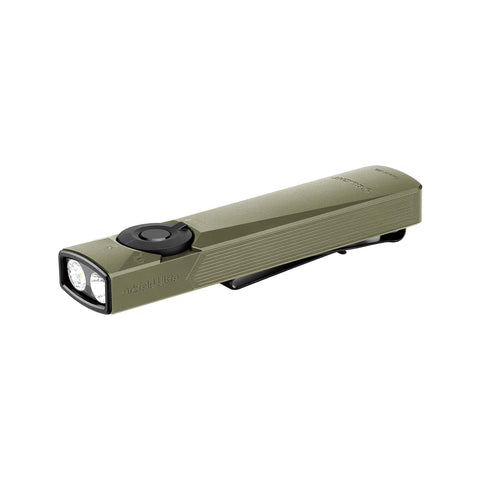 OLIGHT Arkfeld Ultra in olive green, front view, showcasing pocket-friendly size for daily checks