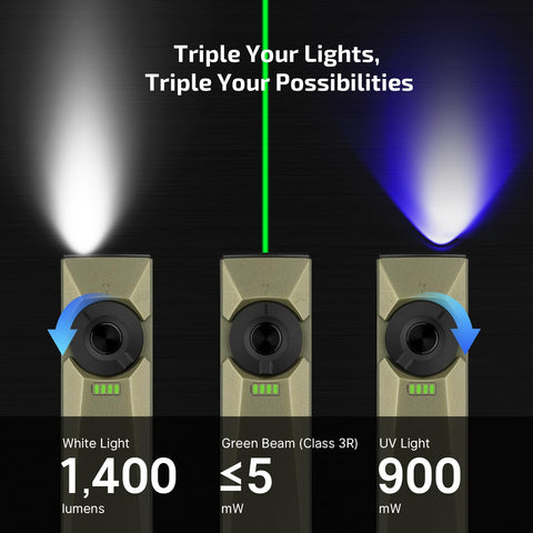 OLIGHT Arkfeld Ultra green beam display demonstrates precise alignment in dim environments