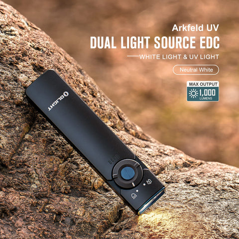 OLIGHT Arkfeld UV with pocket clip visible for easy carry and quick access on the go