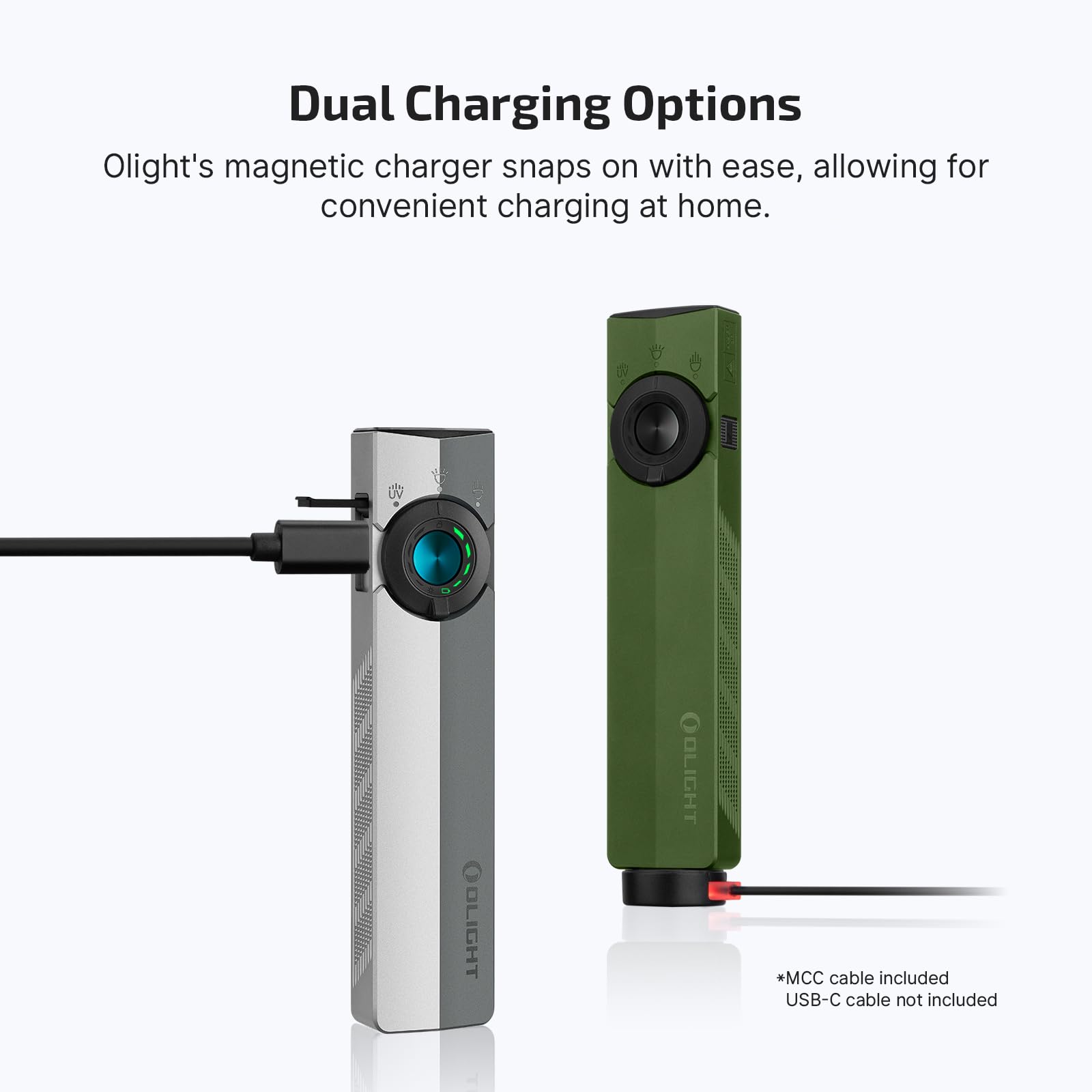 OLIGHT ArkPro dual USB-C and magnetic dock charging for quick top-ups