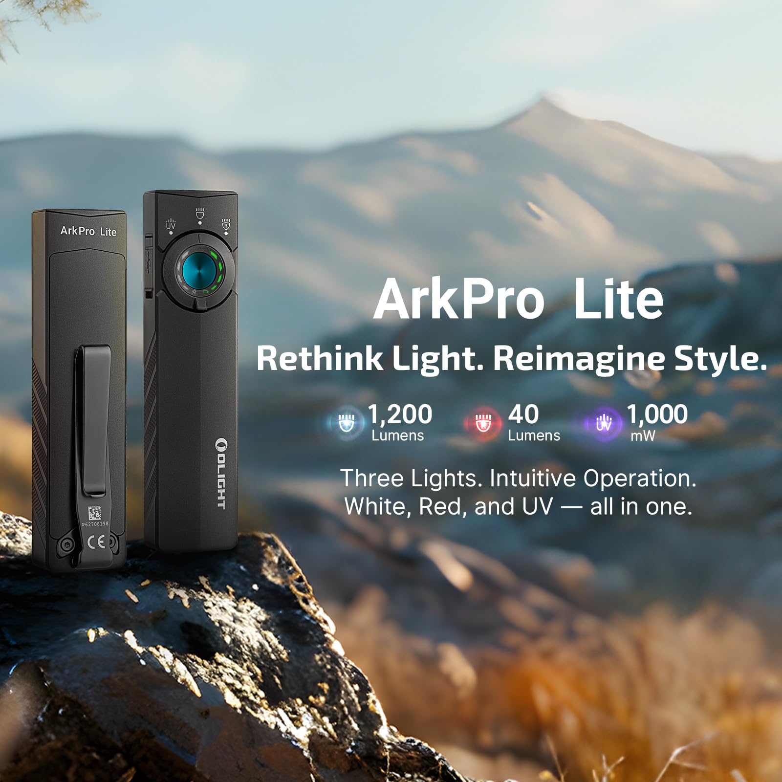 OLIGHT ArkPro Lite 1200-lumen white beam highlighting outdoor tasks