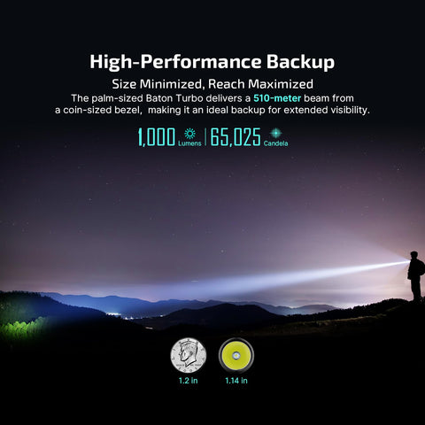 OLIGHT BatonTurbo 1000lumen-beam provides bright visibility for outdoor tasks