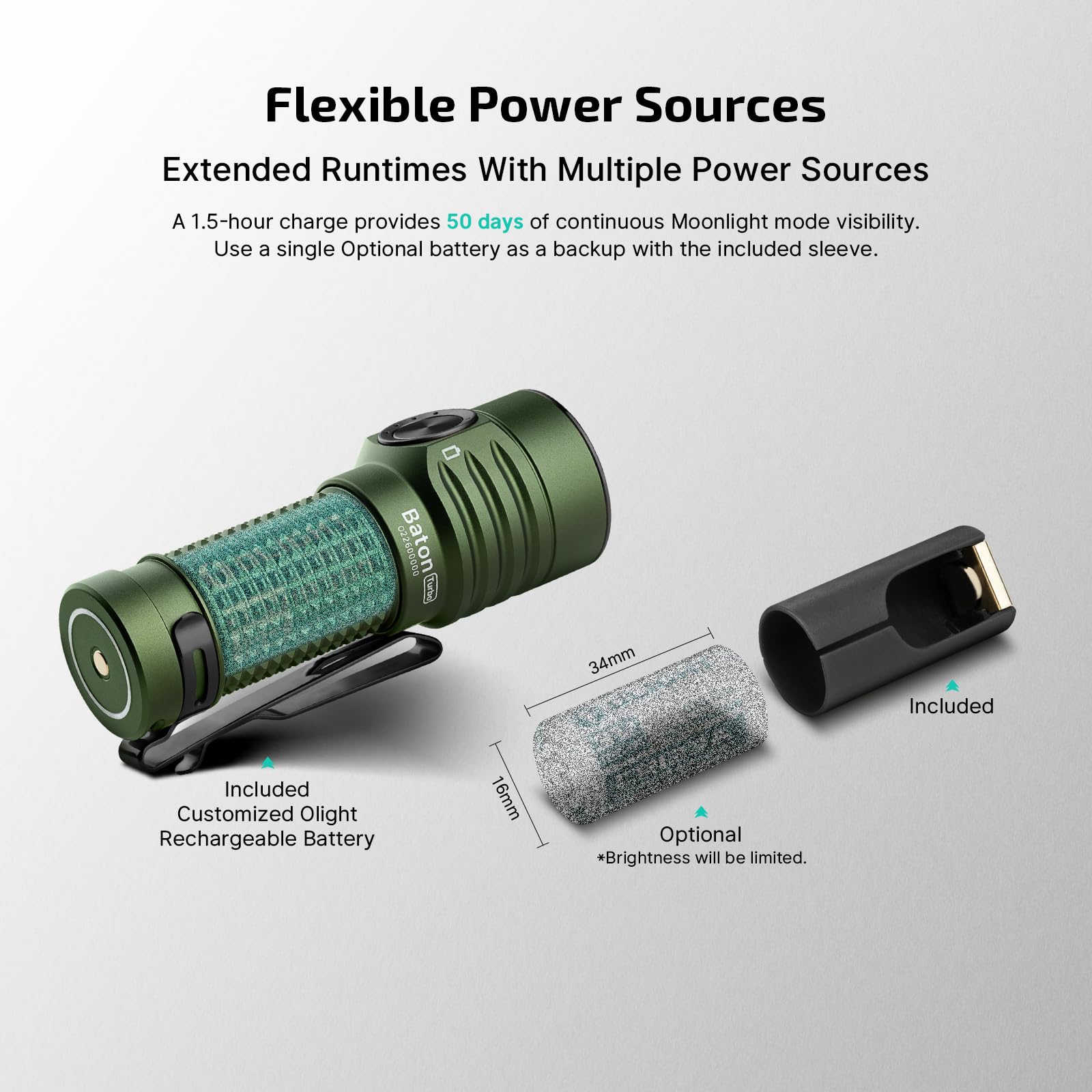 OLIGHT BatonTurbo-digital-dashboard keeps mode and charge status easy to read