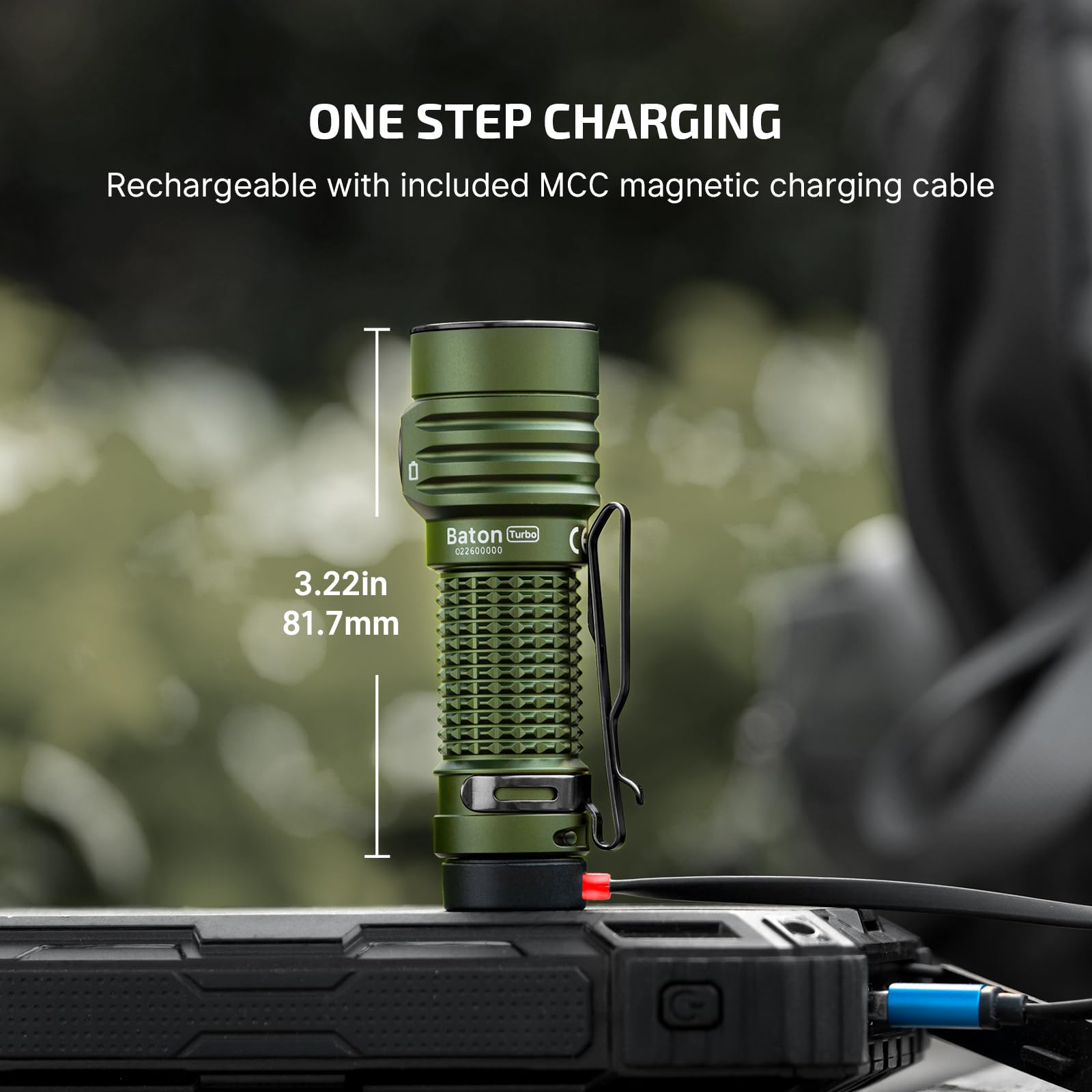 OLIGHT BatonTurbo-recessed-switch with dashboard shows brightness and battery at a glance