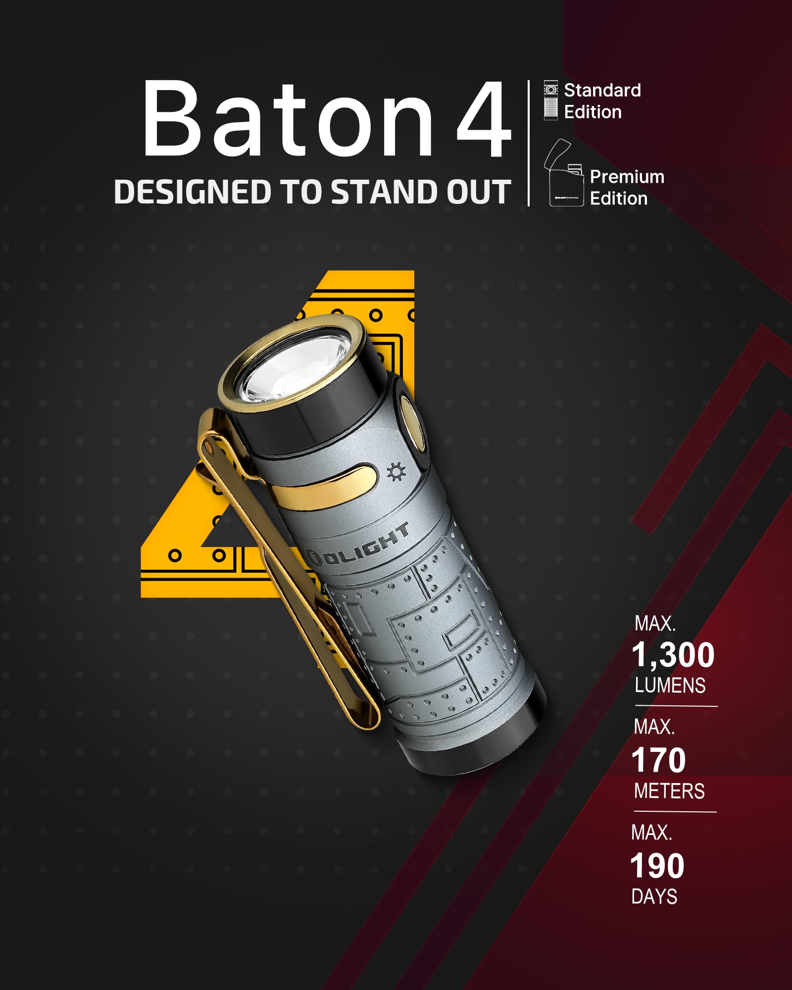 OLIGHT Baton4 1300-lumen brightness highlights tasks in dim environments