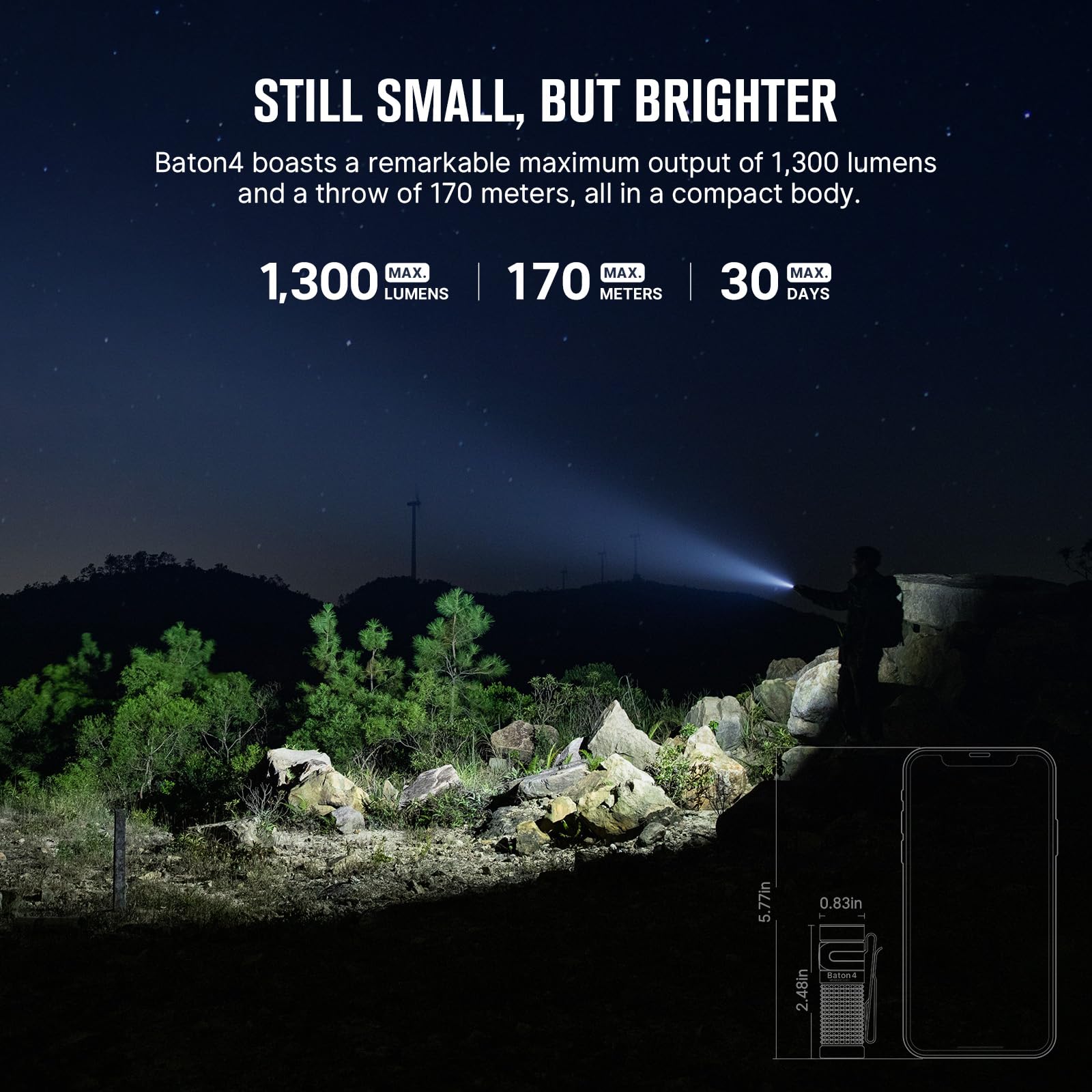 OLIGHT Baton4 magnetic tail cap enables hands-free use on metal surfaces.