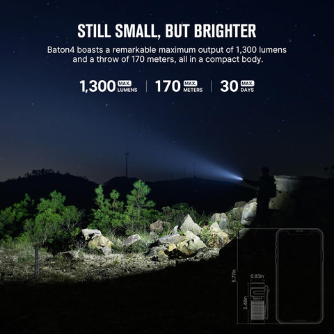 OLIGHT Baton4 magnetic tail cap enables hands-free use on metal surfaces.