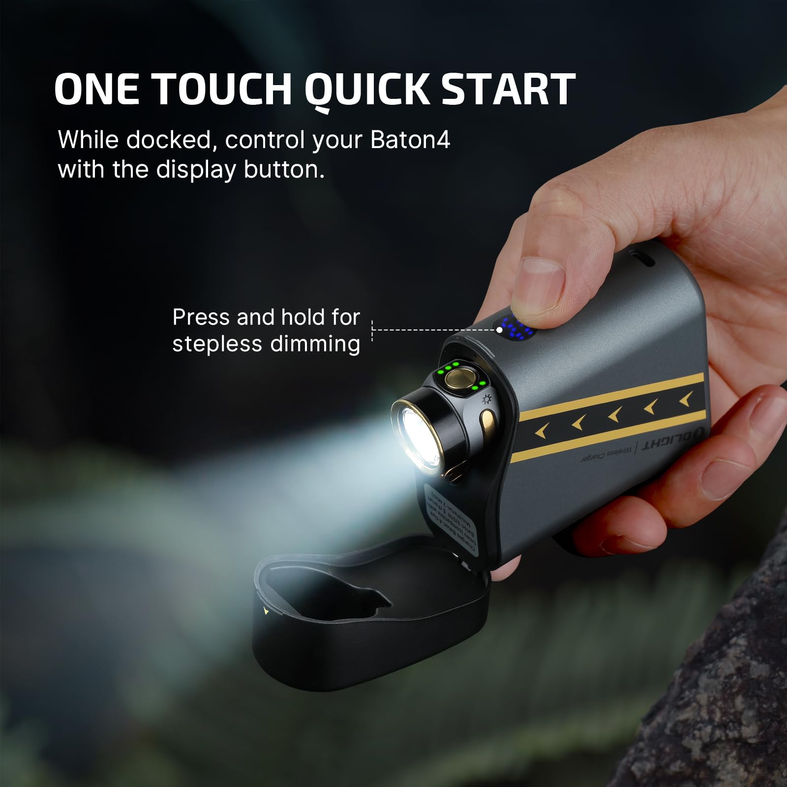 OLIGHT Baton4 Premium EDC flashlight IPX8 waterproof for rugged outdoor use.