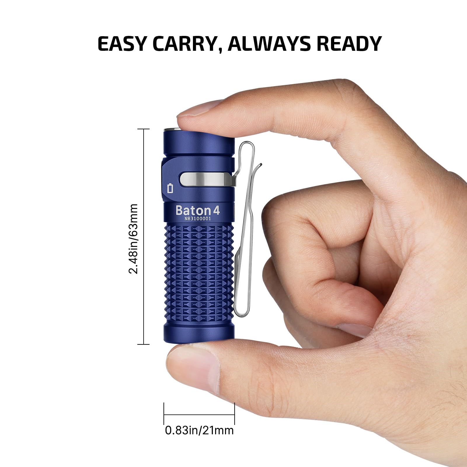 OLIGHT Baton4 Regal Blue beam focus demonstrating long-range reach