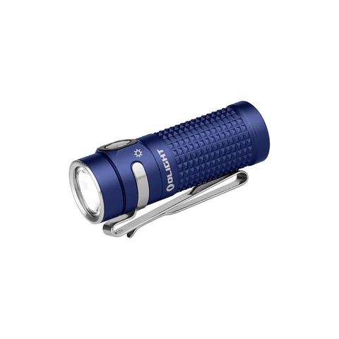 OLIGHT Baton4 Regal Blue front view showing a bright beam for everyday carry